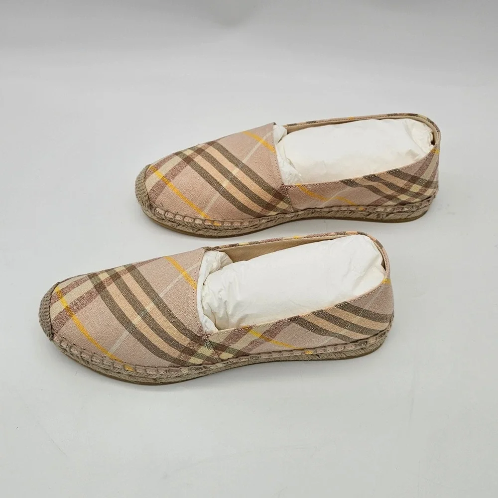 Burberry Espadrille Women Mews Teacup IP Check Tan Canvas Slip On Flat Sz 7, 37